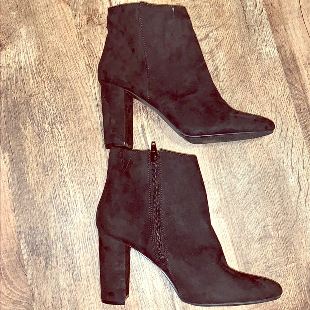 Material Girl Black Suede Heeled Ankle Boots